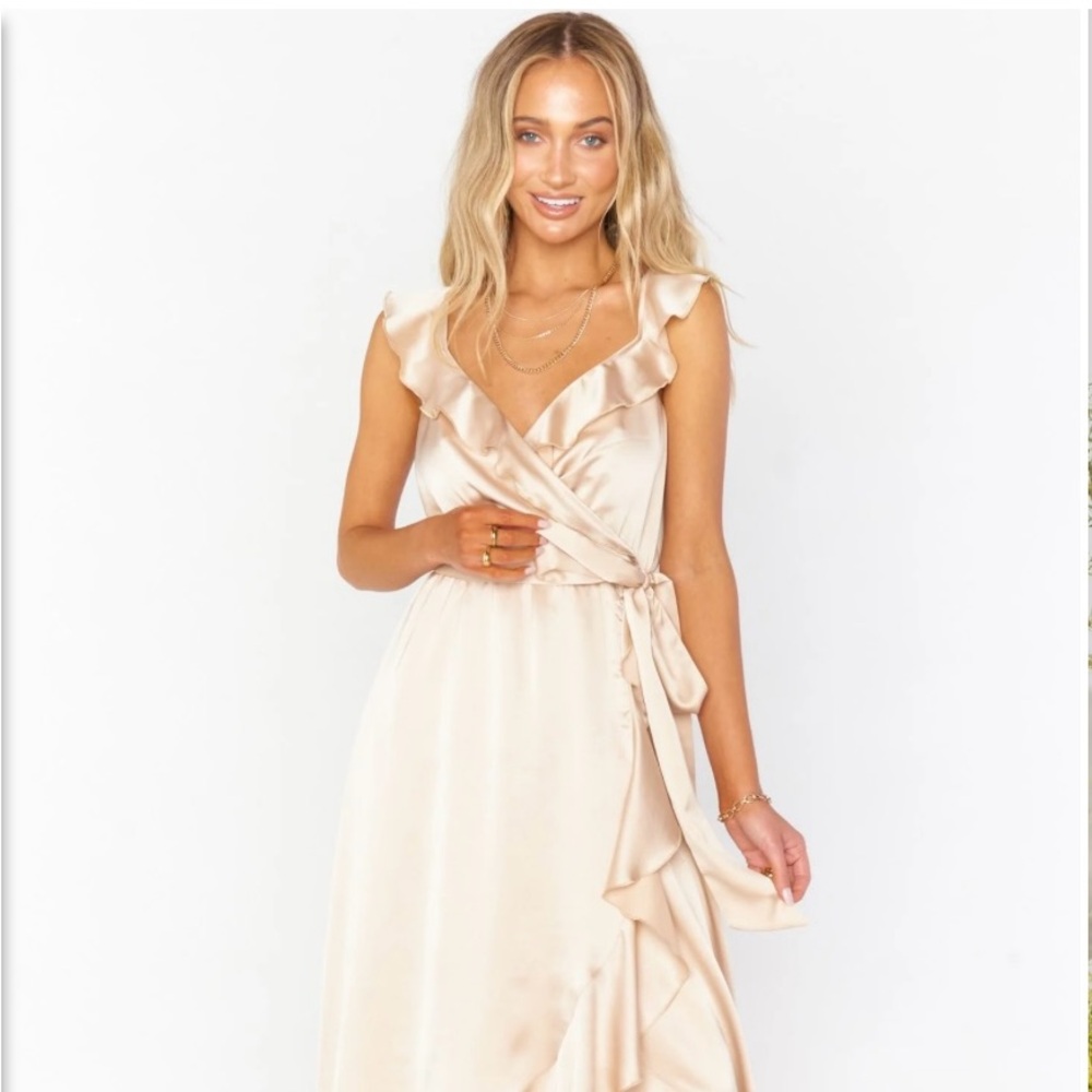 Show Me Your MuMu - Samantha Ruffle Wrap Dress ~Champagne Luxe Satin.Size Medium